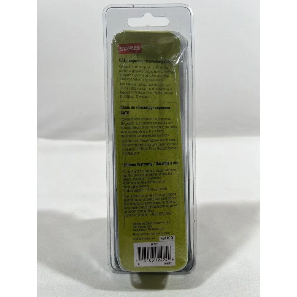 Staples CAT6 Ethernet Cable 3 Foot‎ Networking Patch Cord High Speed